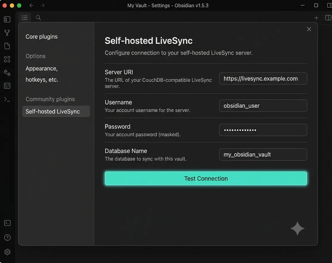 Self-hosted LiveSyncプラグインの設定画面