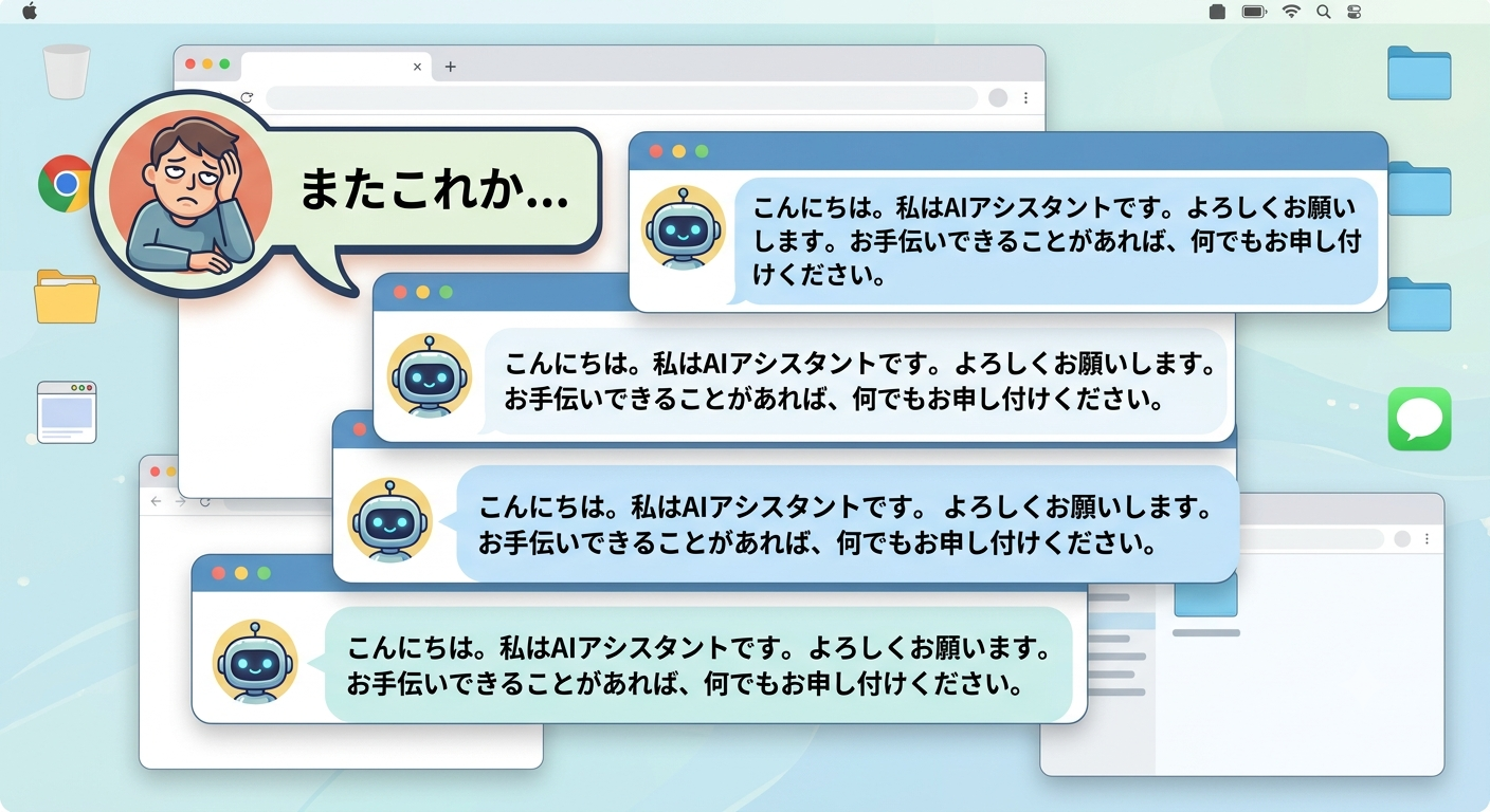 同じ自己紹介文を繰り返し入力してうんざりしている様子